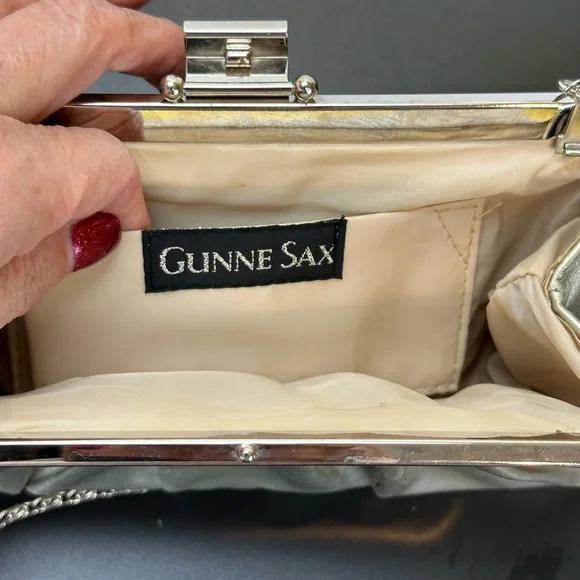 Gunne Sax Evening Purses Bundle Black Velvet and Pleated Silver Lamay Clutch Bag